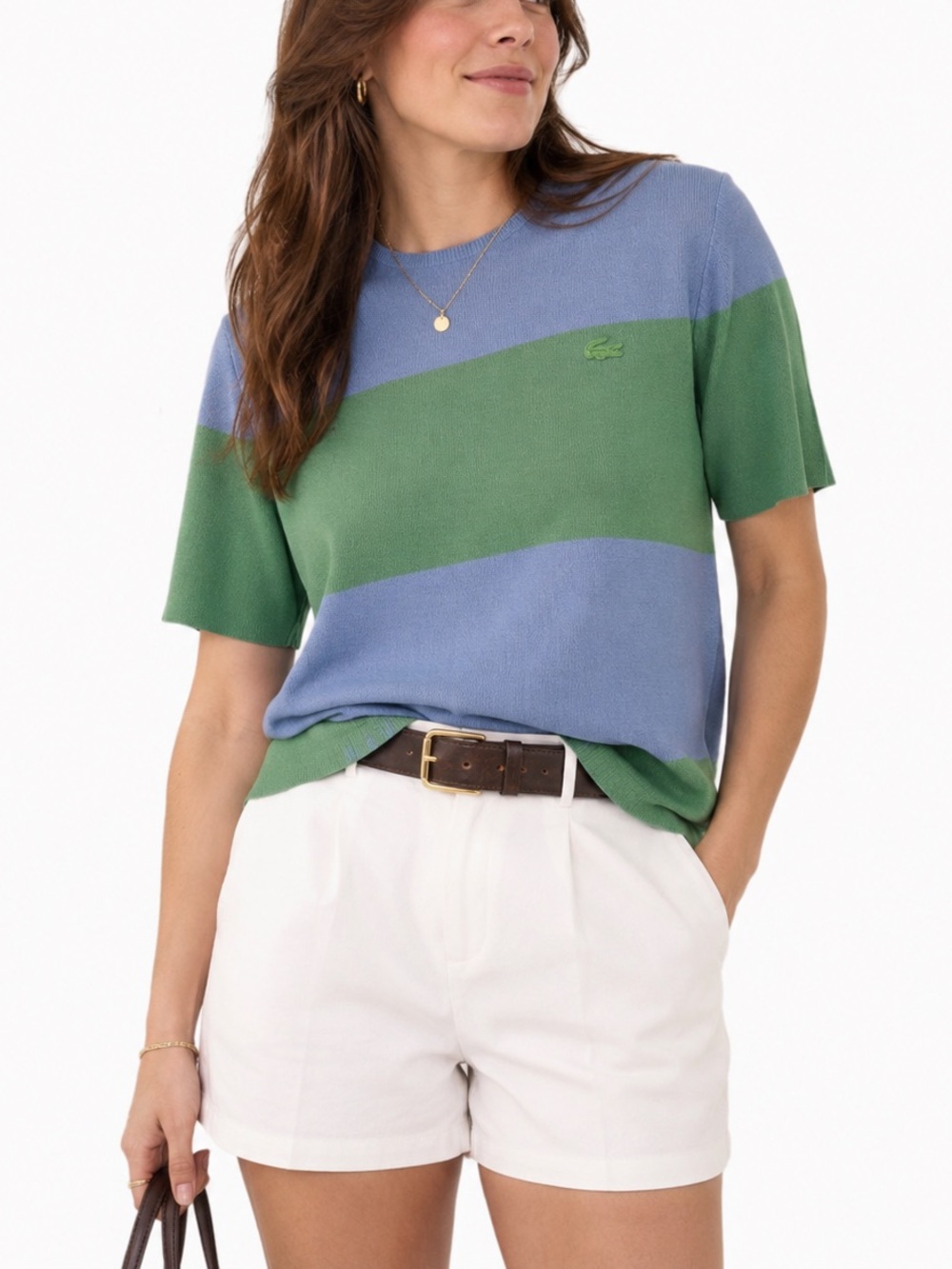 Lacoste Live Sweater Women’s Striped Knit Color Block Size 40 Blue Green Medium
